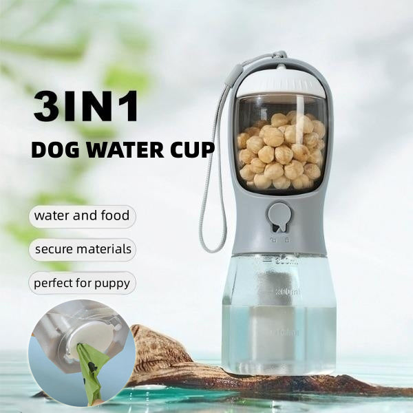 Three-in-One Dog Water Cup, Food Container & Poop Bag Holder