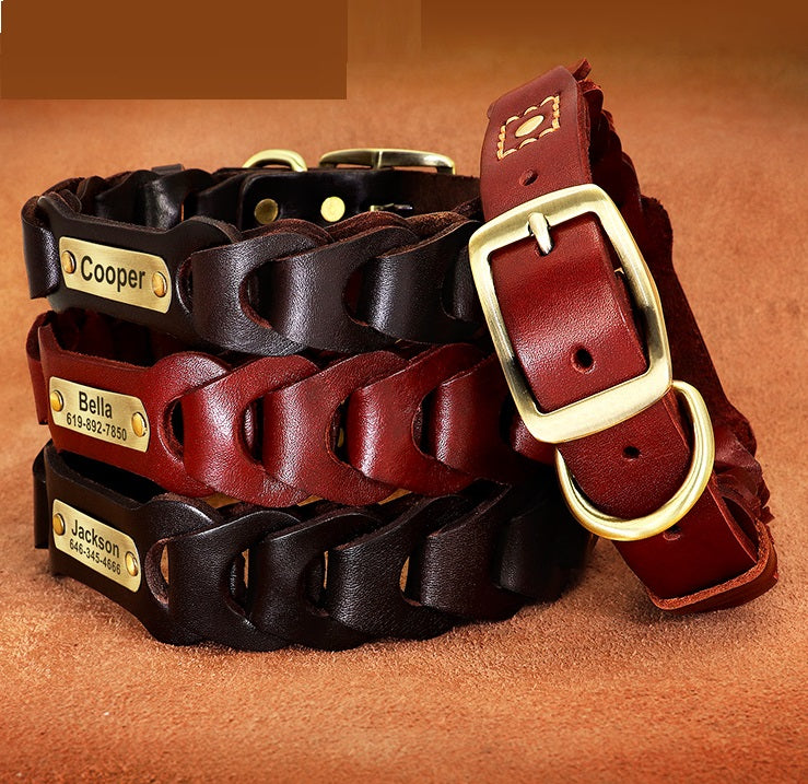 Dog Braided Leather, Medium or Large Dog Collar, can be personalised