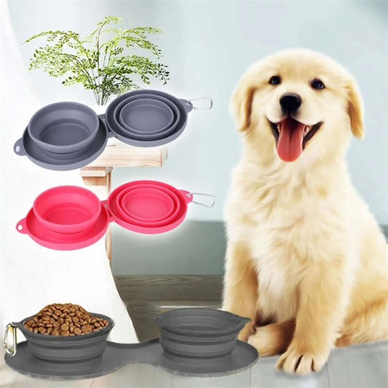 Rubber Foldable Double Bowl Feeding Bowls