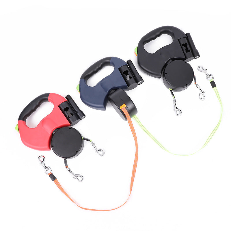 Retractable Dog Leash For Small Dogs, Reflective Dual Pet Leash Lead, 360 Swivel Double Dog Walking Leash With Lights
