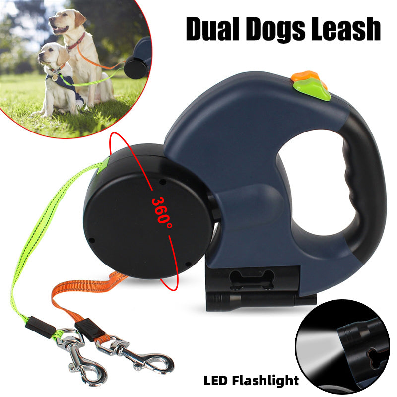 Retractable Dog Leash For Small Dogs, Reflective Dual Pet Leash Lead, 360 Swivel Double Dog Walking Leash With Lights
