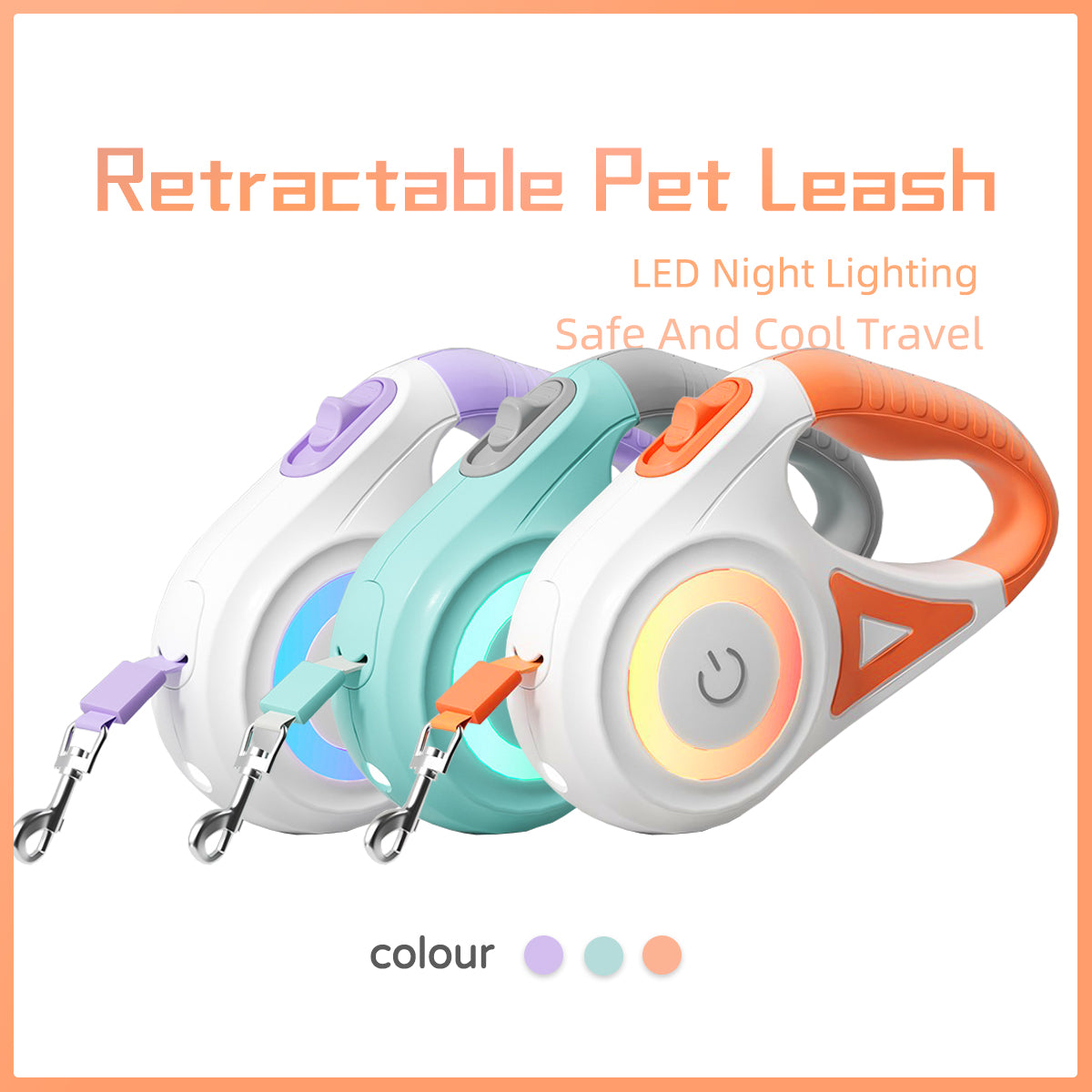 Retractable Leash With Light And Dog Collar For Small To Medium Dogs