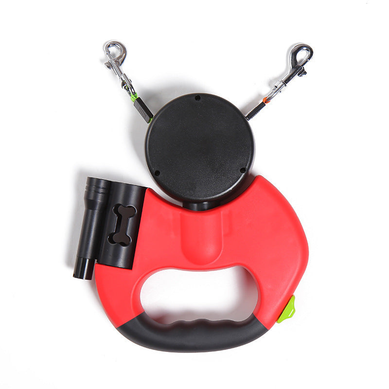 Retractable Dog Leash For Small Dogs, Reflective Dual Pet Leash Lead, 360 Swivel Double Dog Walking Leash With Lights