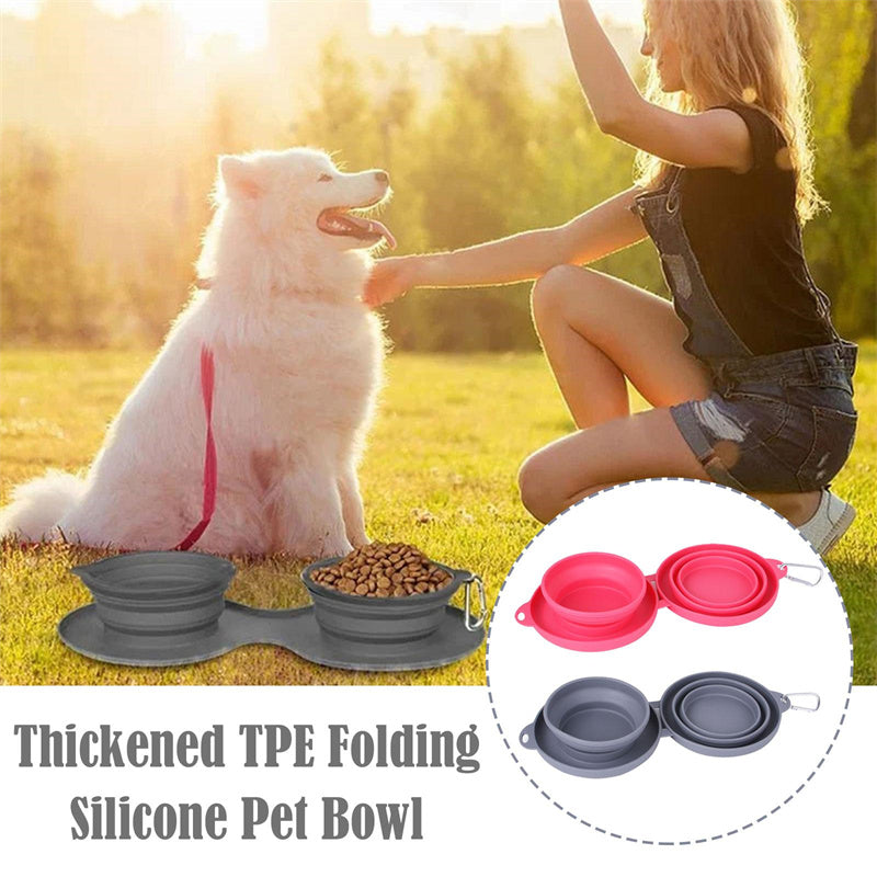 Rubber Foldable Double Bowl Feeding Bowls